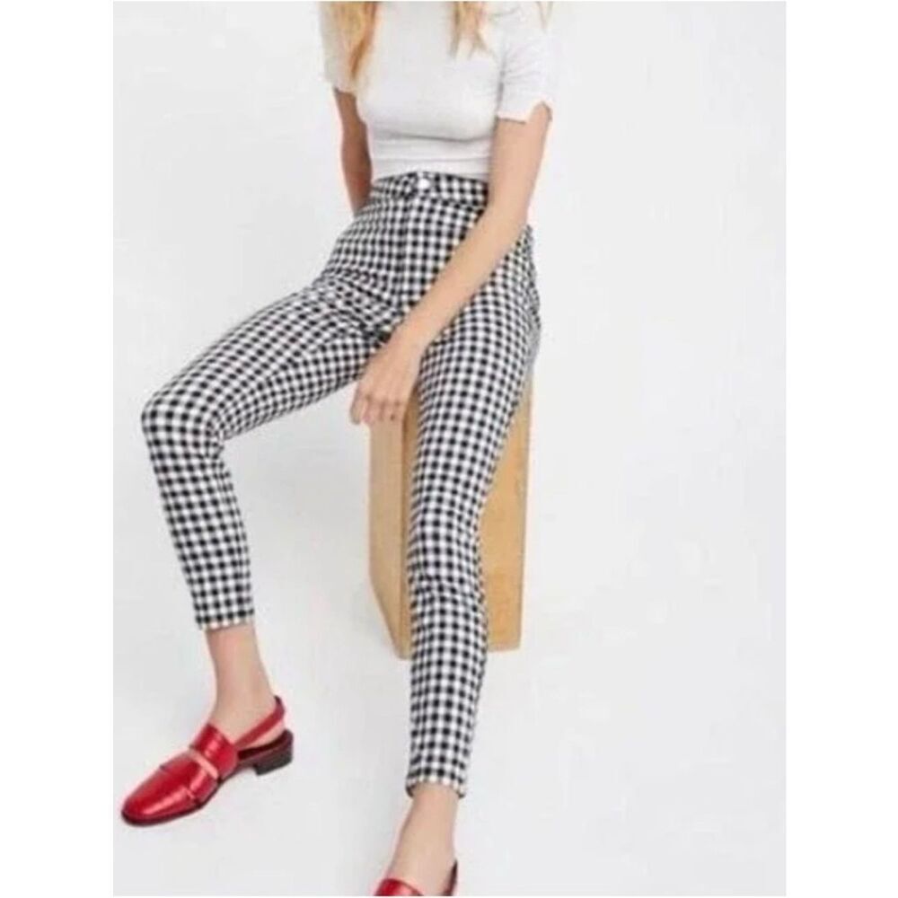 Free People Florence high-rise black and white gingham check pants.